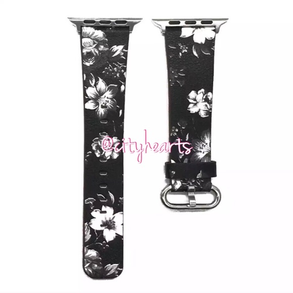 NEW Black Floral Vegan Leather Apple Watch Band - Picture 4 of 5
